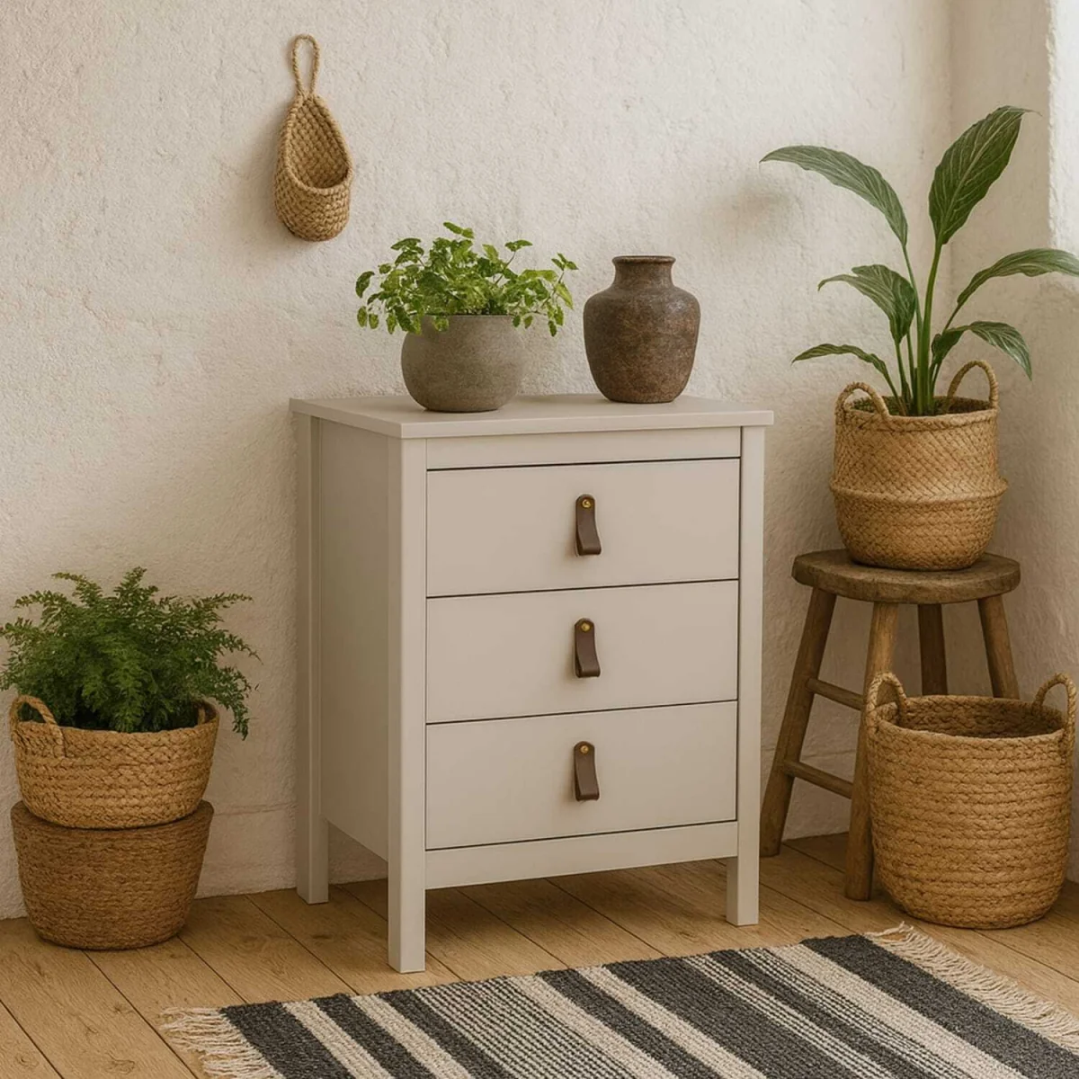Wildberry Cashmere Tall Bedside Table, 3 Drawers, Cream - Neutral – image 3