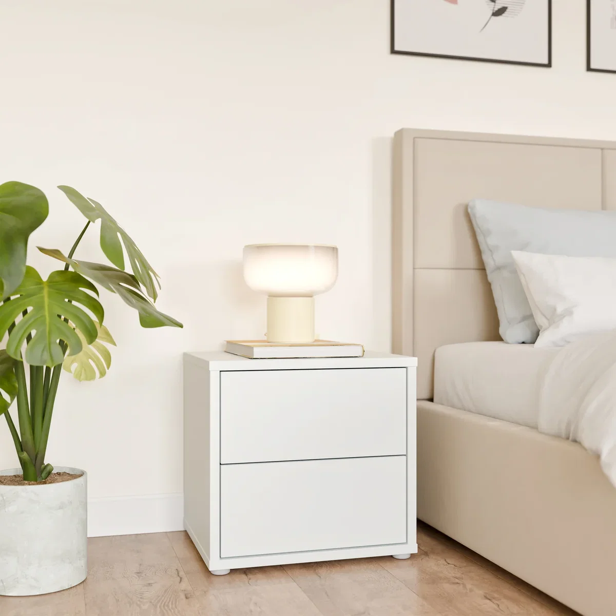 Alice Springs Low Bedside Cabinet with 2 Drawers Push-Open in Taupe - Night Blue – image 14