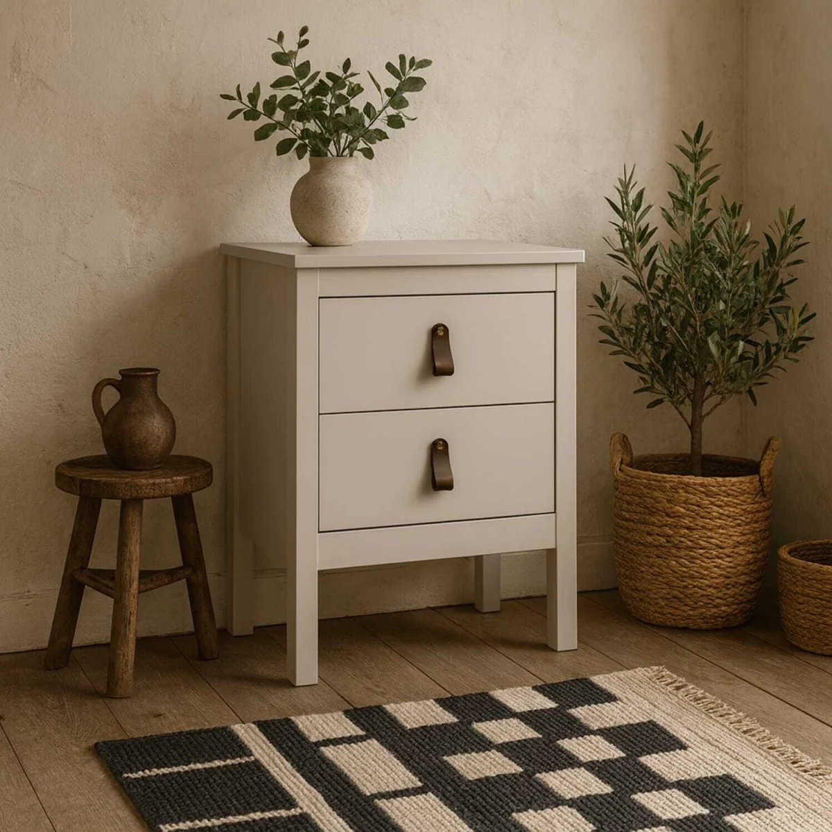 Wildberry Cashmere Bedside Table, 2-Drawer Matt Cream Finish - Neutral – image 1