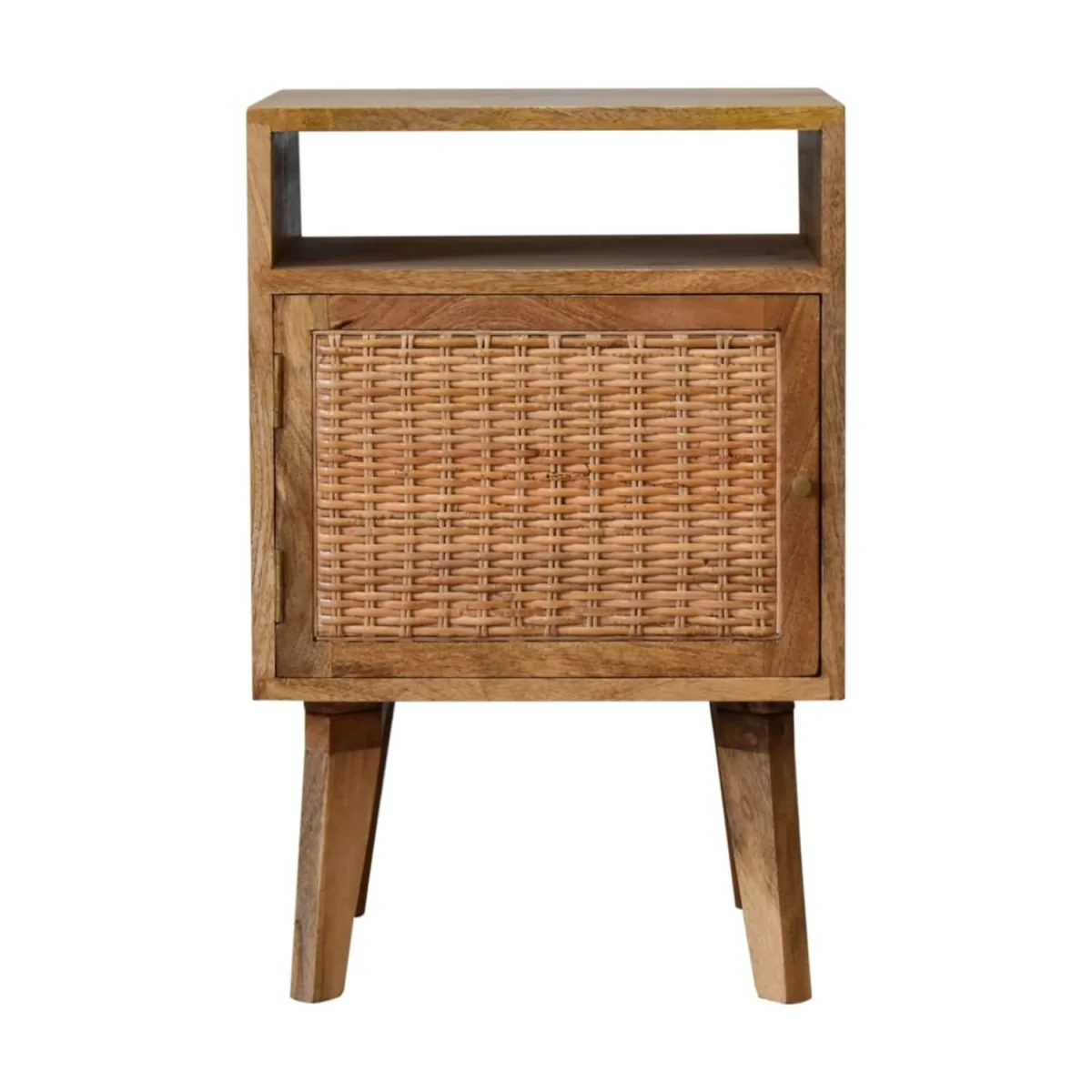 Breil Mango Wood Bedside Table with Rattan Door and Angled Legs - Brown – image 2