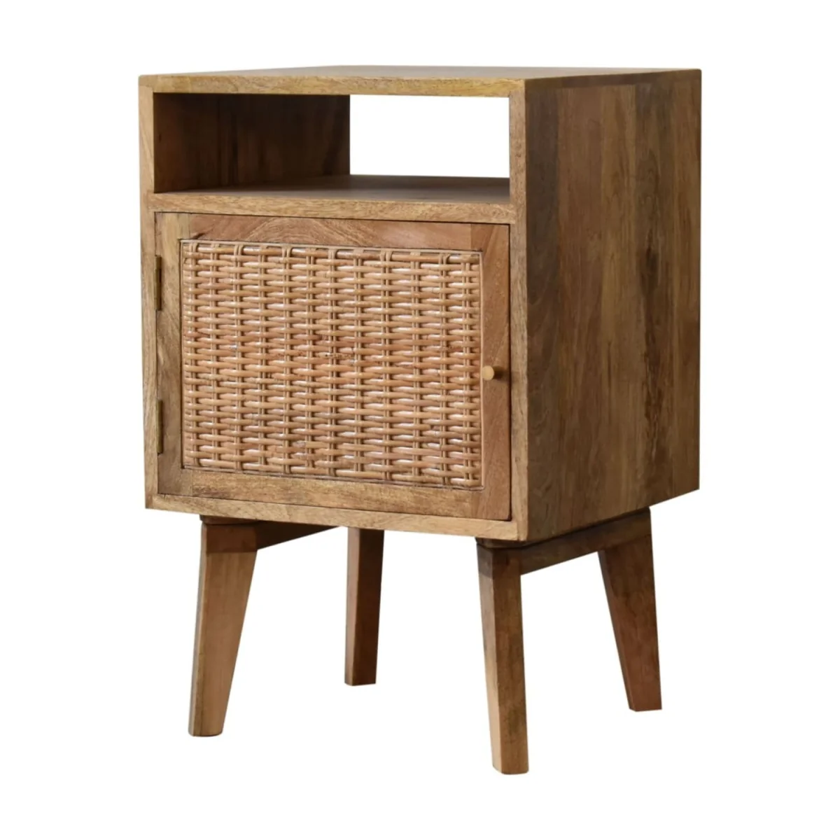 Breil Mango Wood Bedside Table with Rattan Door and Angled Legs - Brown – image 3