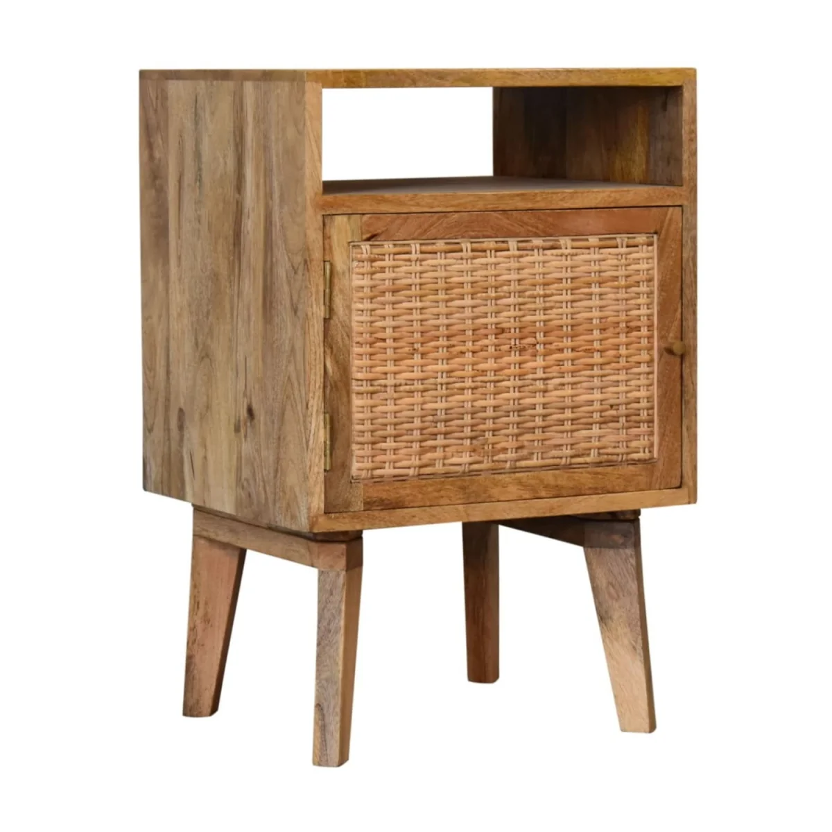 Breil Mango Wood Bedside Table with Rattan Door and Angled Legs - Brown – image 4