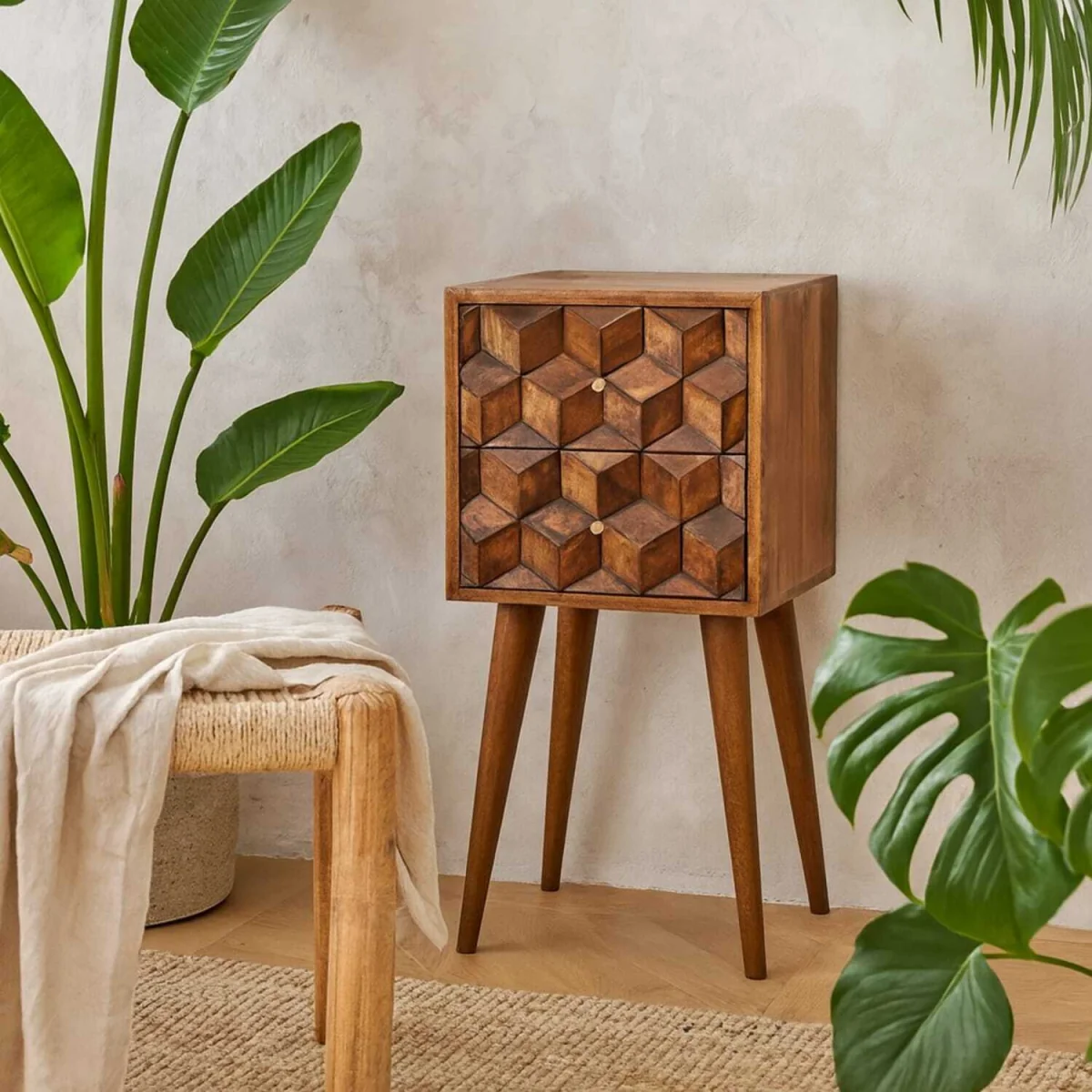 Olbia Mini 2 Drawer Bedside Table Chestnut Mango Wood - Brown – image 1