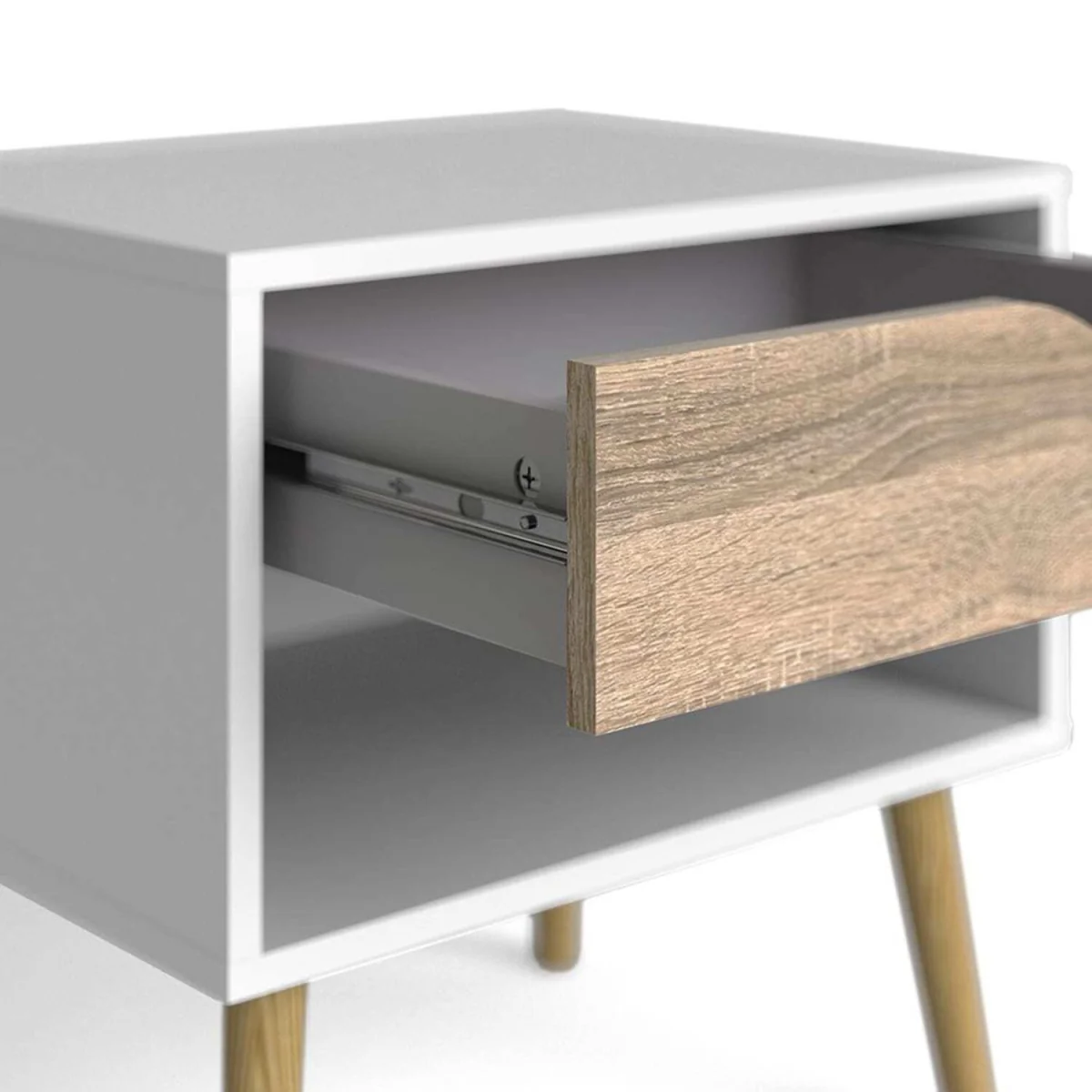 Wyld Haus Sapporo Bedside Table, White and Natural Oak, 1 Drawer - White – image 6