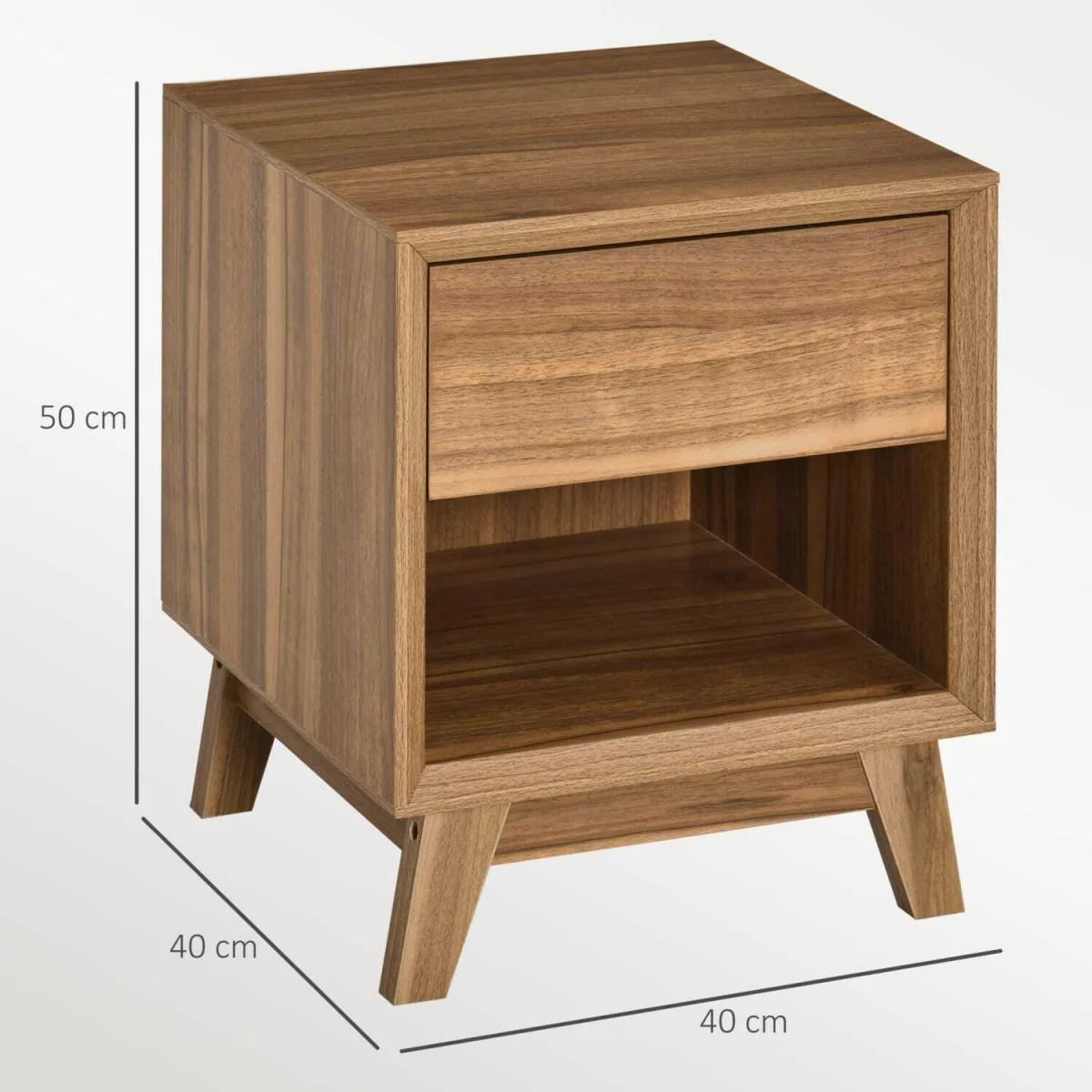Novafa Walnut Brown Bedside Table with Drawer and Shelf Storage – image 2