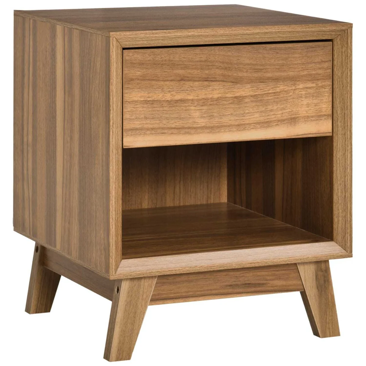 Novafa Walnut Brown Bedside Table with Drawer and Shelf Storage – image 3