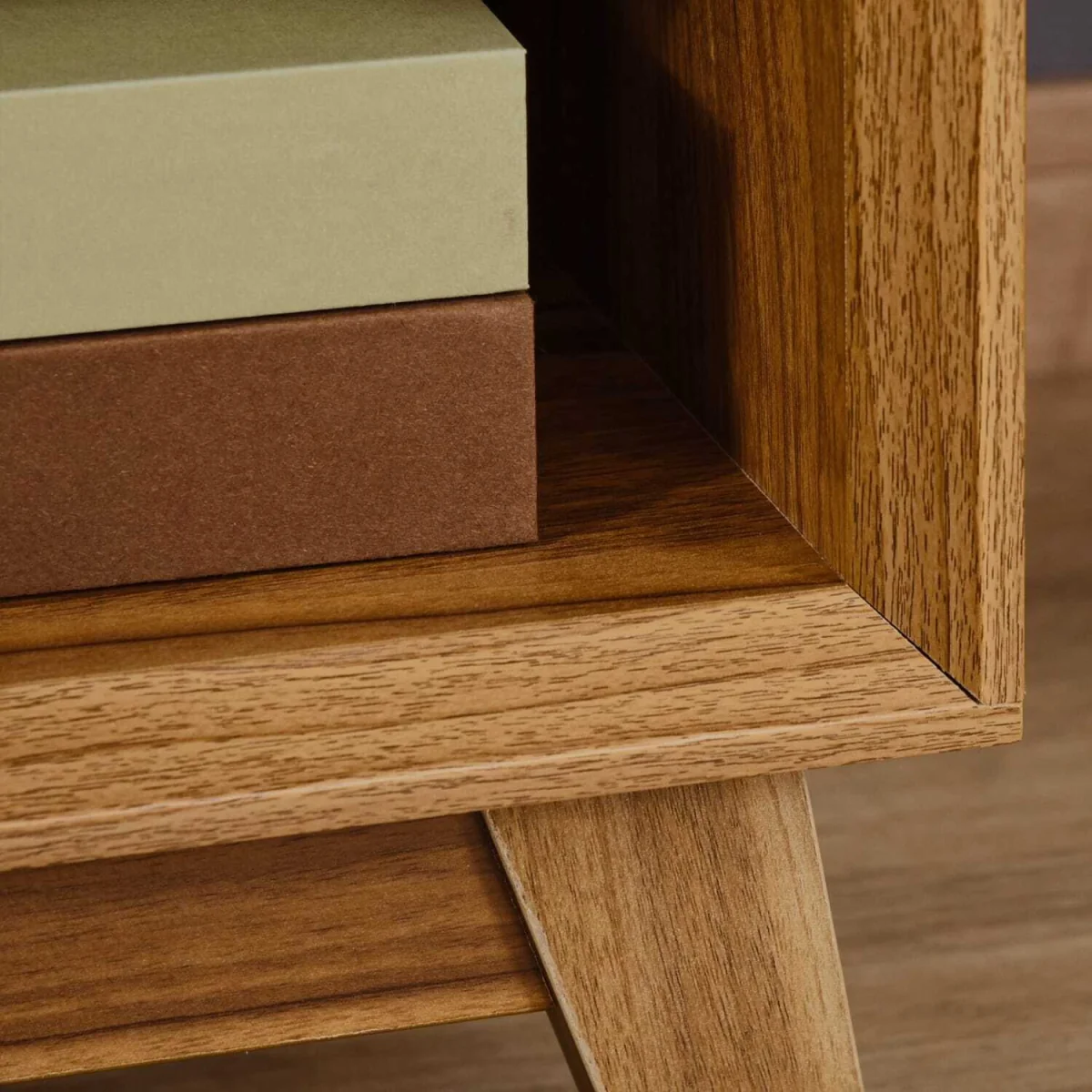 Novafa Walnut Brown Bedside Table with Drawer and Shelf Storage – image 6