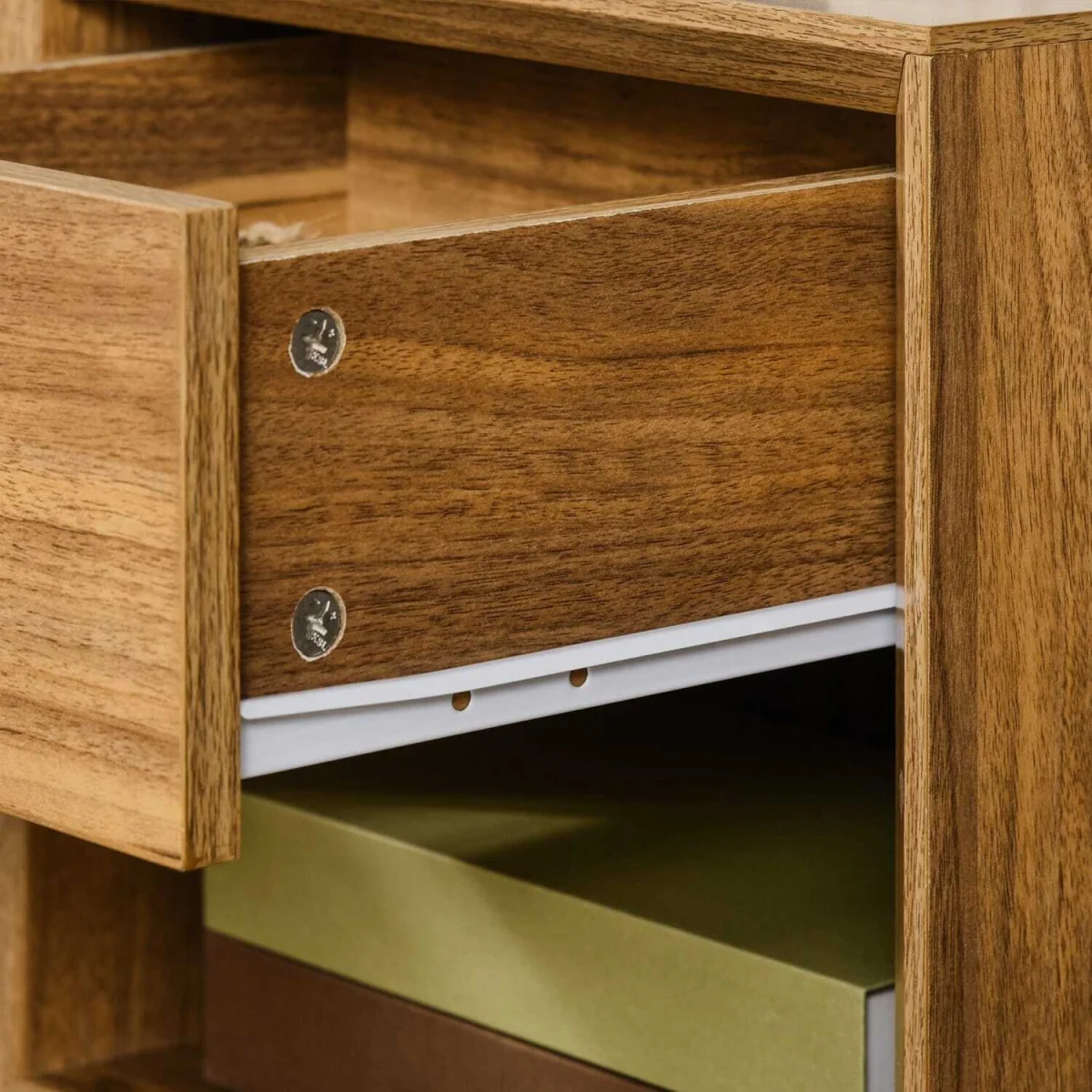 Novafa Walnut Brown Bedside Table with Drawer and Shelf Storage – image 7
