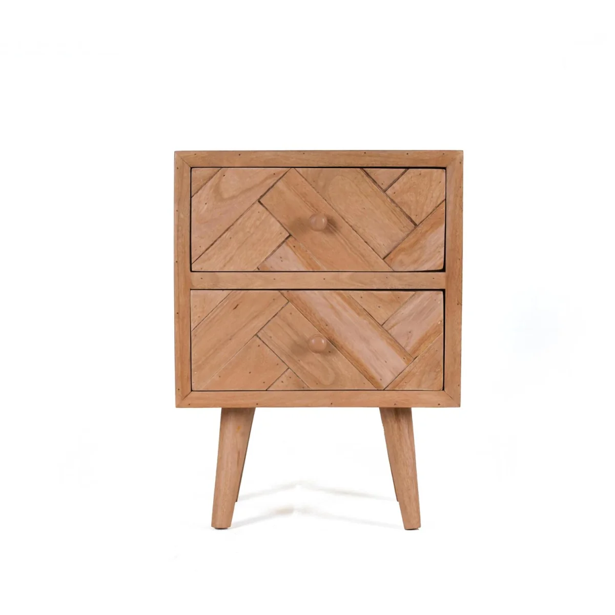 Solid Mango Wood Bedside Table with 2 Drawers Wooden Nightstand Cabinet No Veneer Rustic Side Table - Neutral – image 2