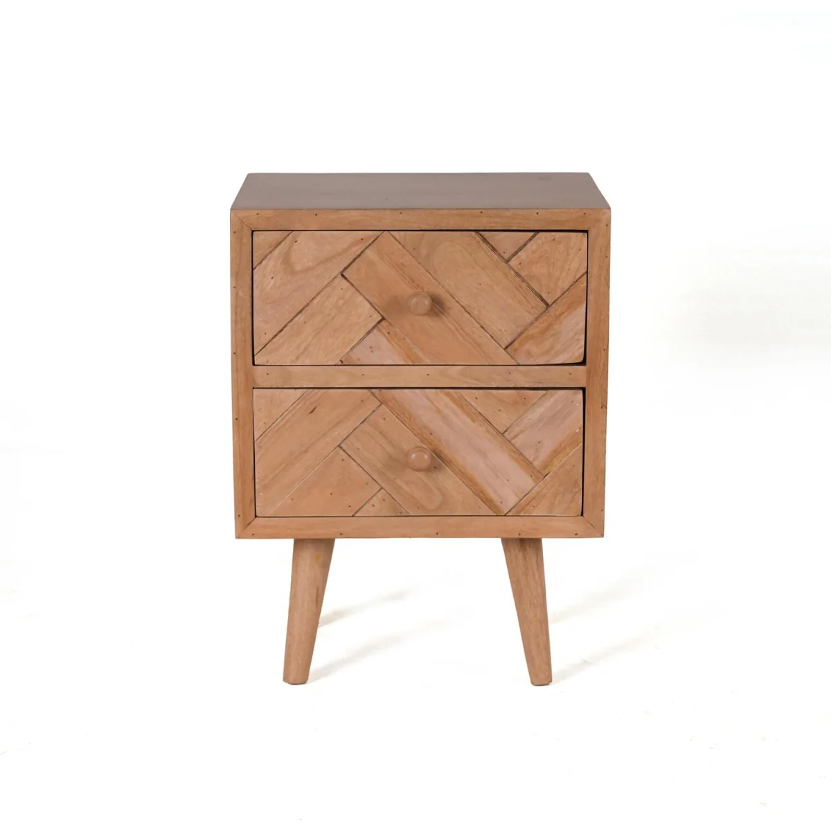 Solid Mango Wood Bedside Table with 2 Drawers Wooden Nightstand Cabinet No Veneer Rustic Side Table - Neutral – image 3