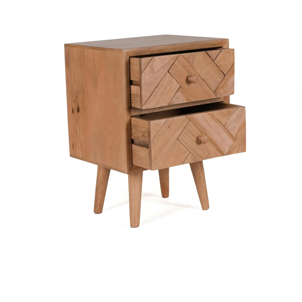 Solid Mango Wood Bedside Table with 2 Drawers Wooden Nightstand Cabinet No Veneer Rustic Side Table - Neutral – image 4