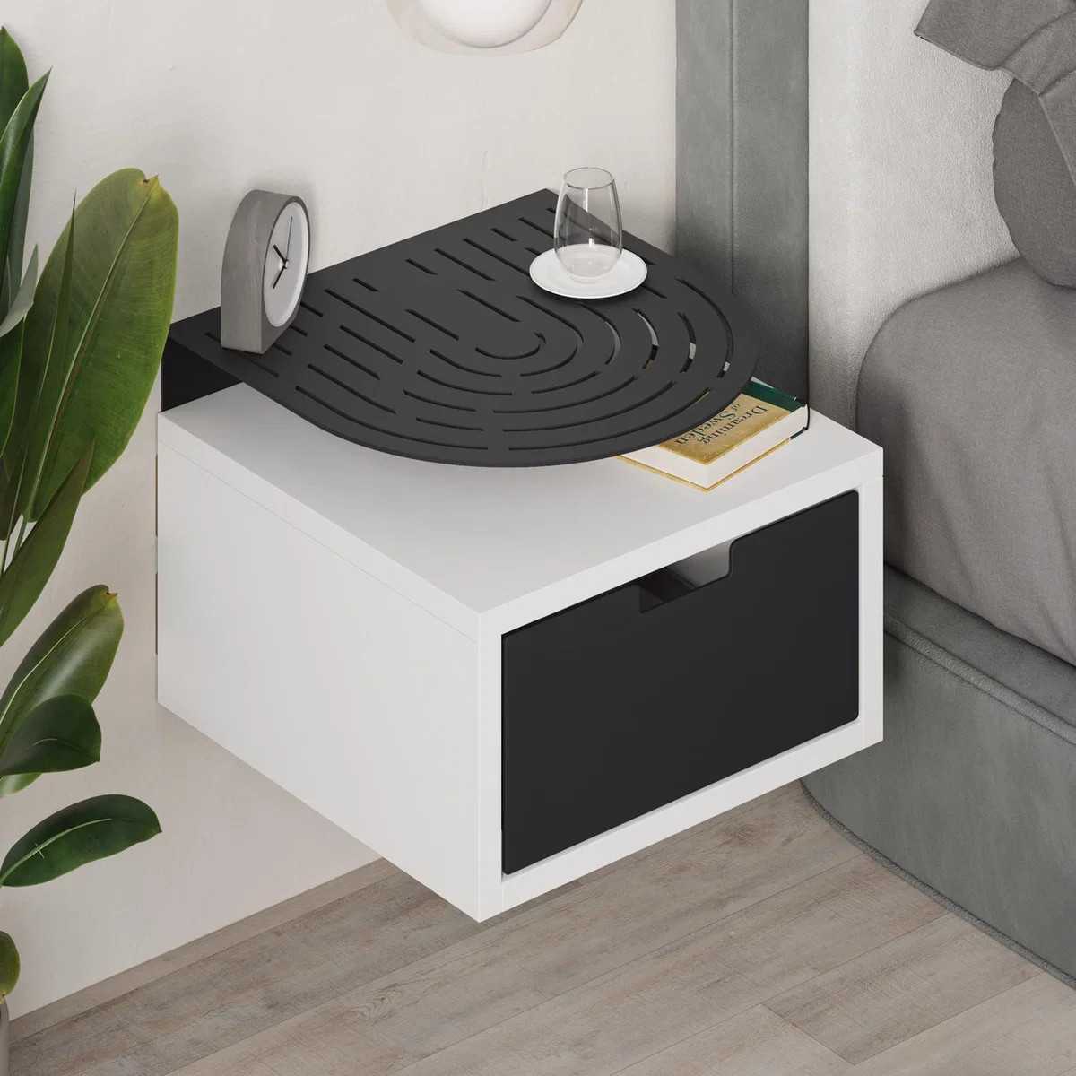 Wall Mounted Bedside Table Nightstand 1 Drawer 1 Shelf - Matt White
