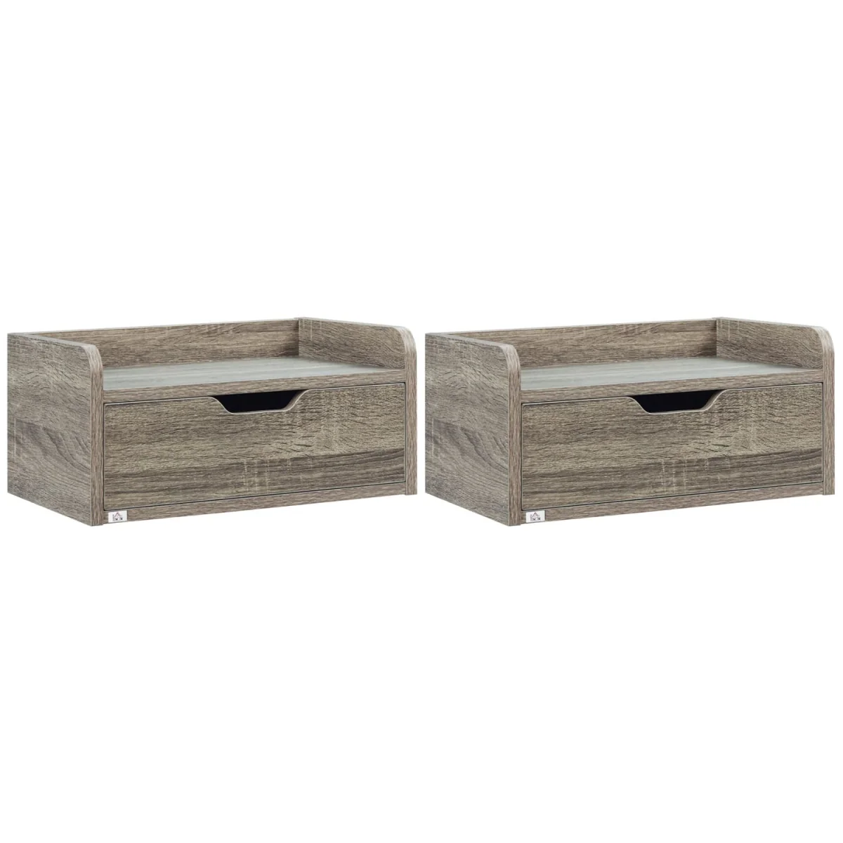 Rereno Set of 2 Grey Wood Floating Nightstands With Drawer Wall Mounted – image 3