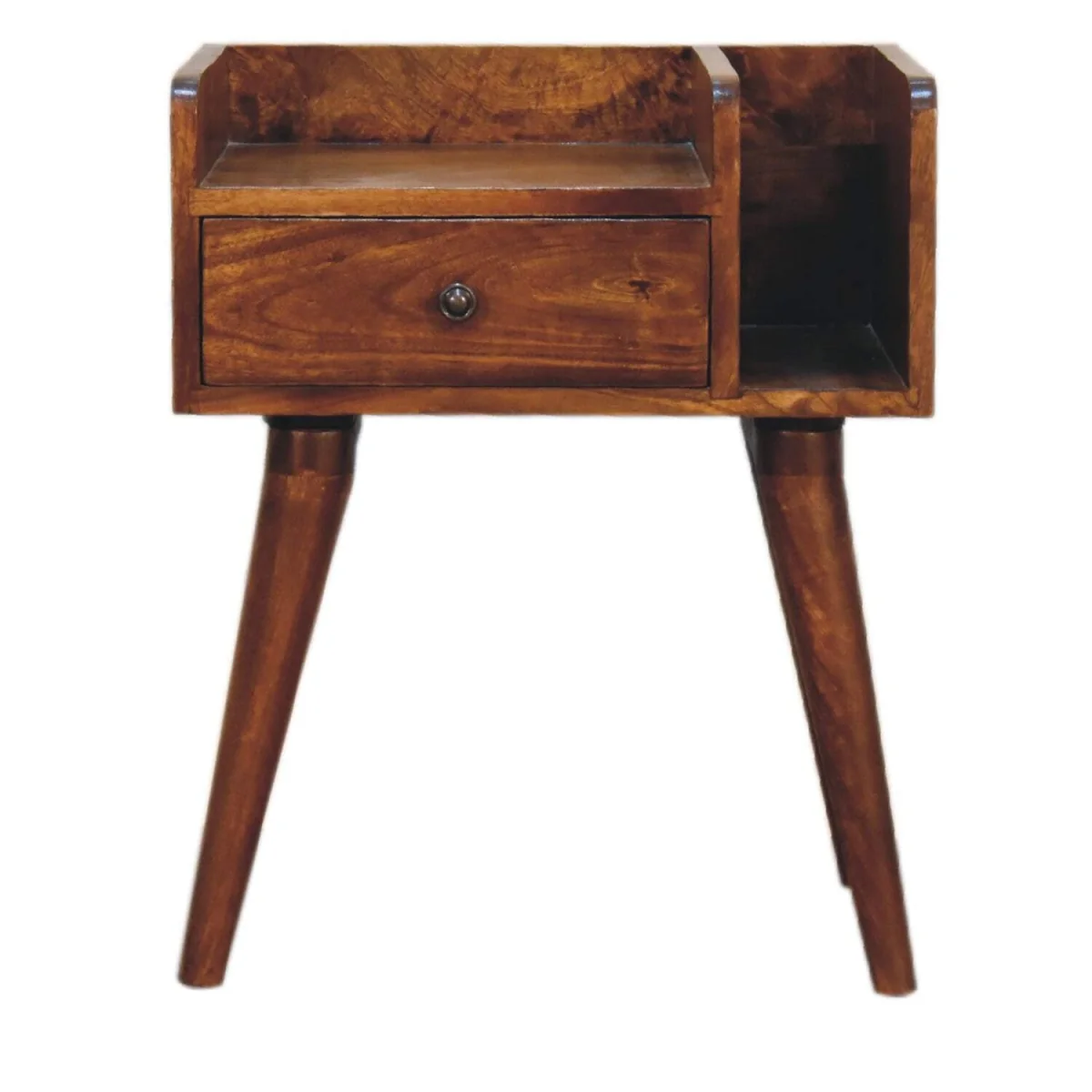 Giverny Chestnut Mango Wood Bedside Table with Drawer and Open Shelf - Brown – image 2