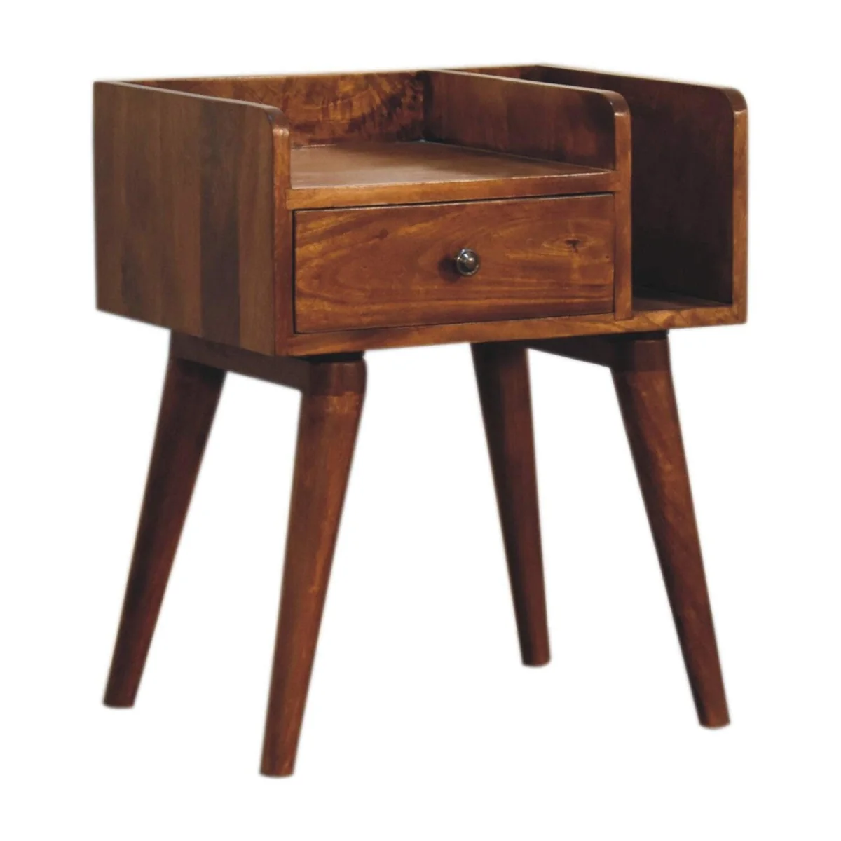 Giverny Chestnut Mango Wood Bedside Table with Drawer and Open Shelf - Brown – image 3