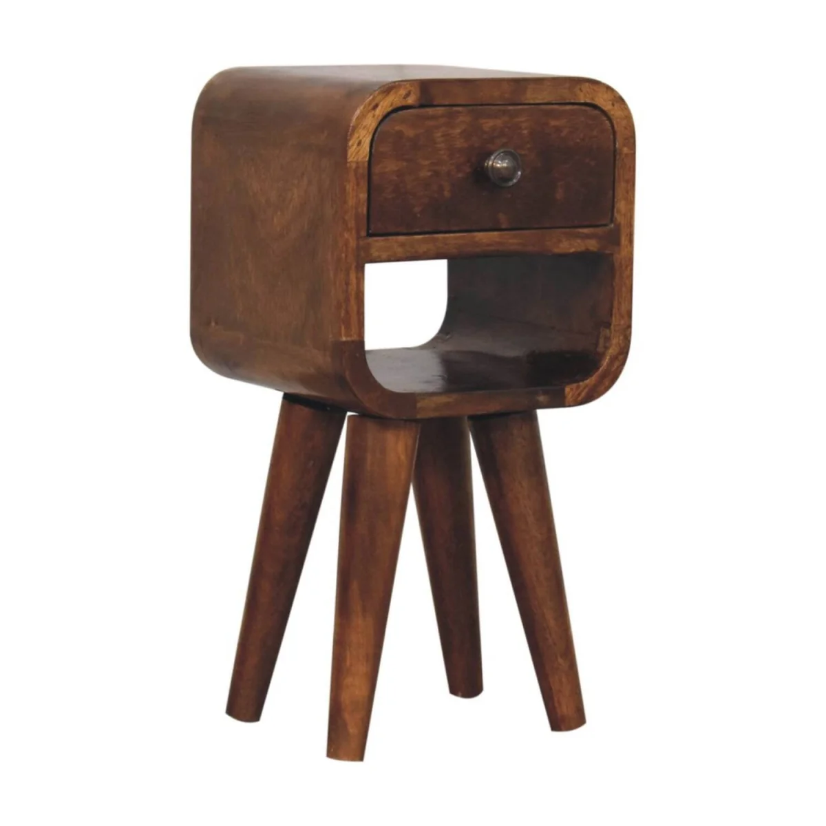 Cagliari Compact Chestnut Curve Bedside Table, Mango Wood - Brown – image 2