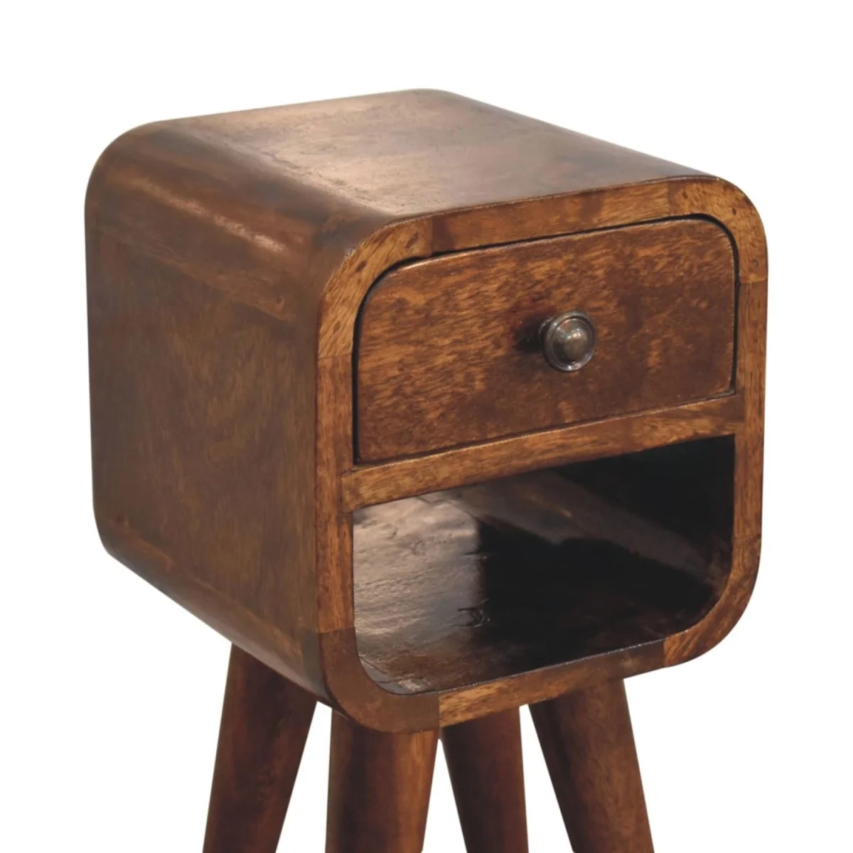 Cagliari Compact Chestnut Curve Bedside Table, Mango Wood - Brown – image 4