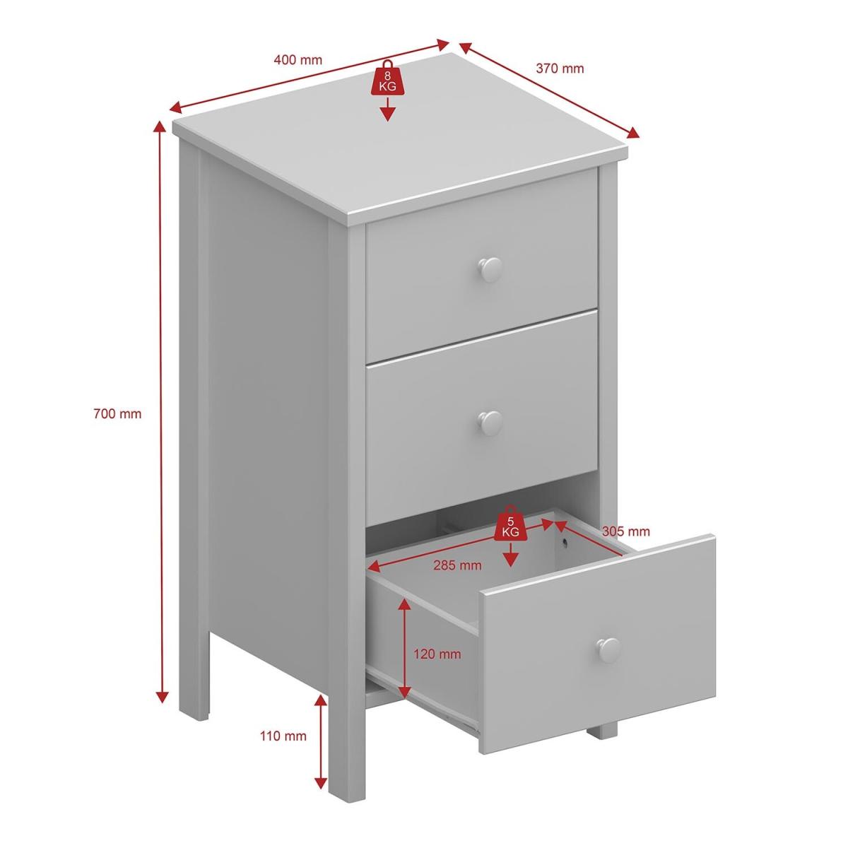Tromso 3-Drawer Bedside Table - White – image 10