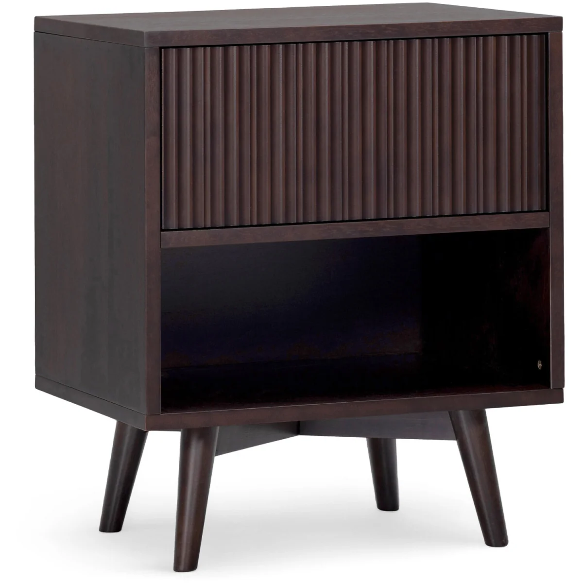 Tremolo Bedside Table with Drawer and Open Shelf, Black - Black – image 2