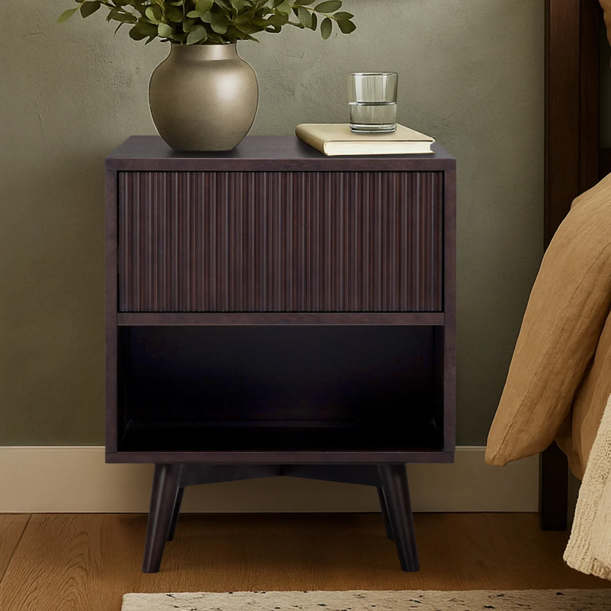 Tremolo Bedside Table with Drawer and Open Shelf, Black - Black – image 5