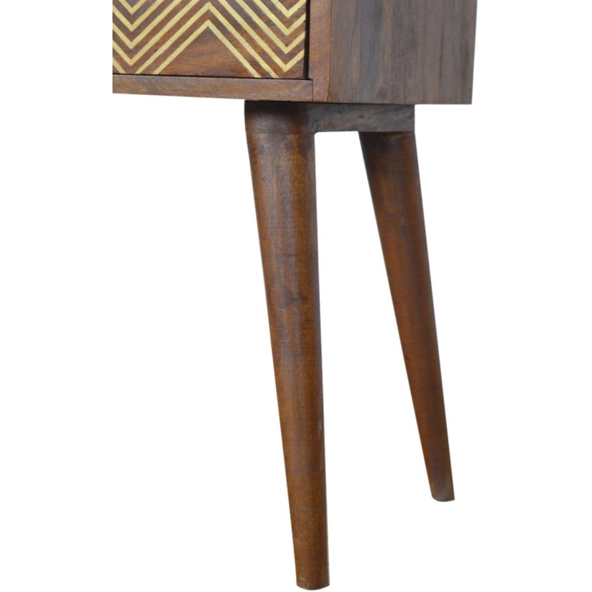 Brass Inlay Chevron Mango Wood Bedside Table With Drawer - Brown – image 5