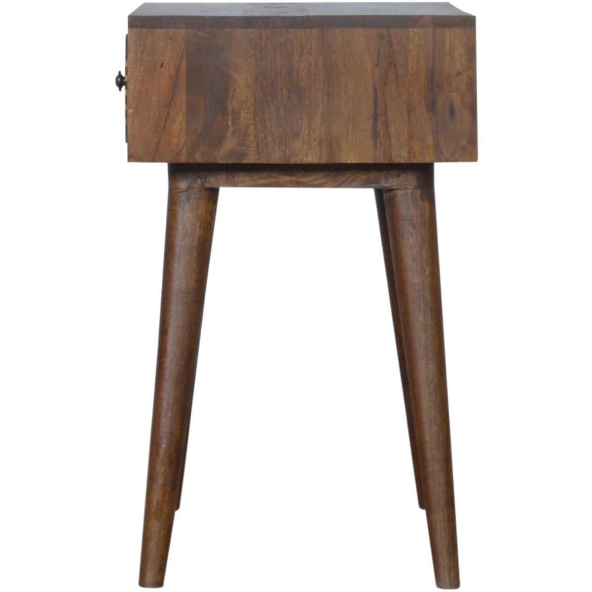 Brass Inlay Chevron Mango Wood Bedside Table With Drawer - Brown – image 6