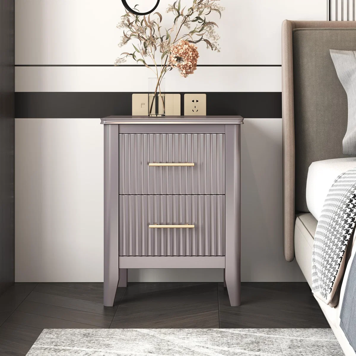Fregona 2 Drawer Bedside Table - Grey