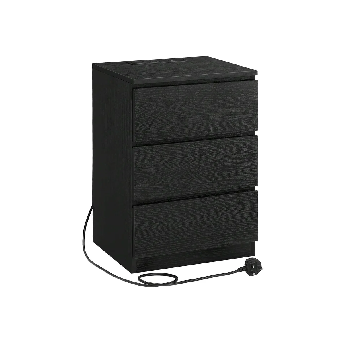 VASAGLE Bedside Table with Charging Station - Black