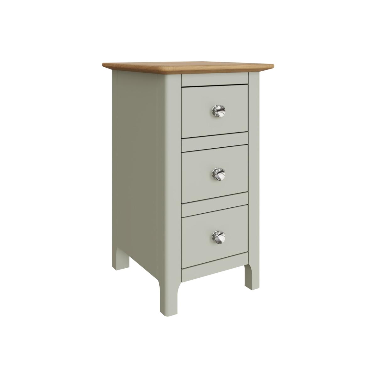 Solid Oak 3 Drawer Slim Bedside Table Nightstand Bedroom Furniture - Sage Green