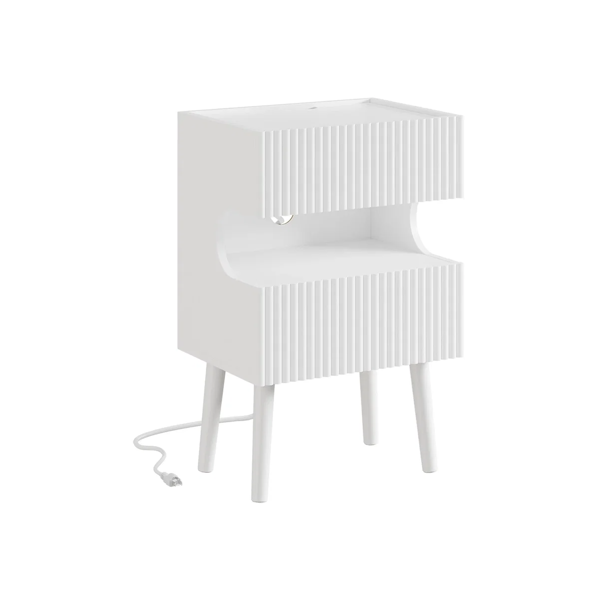 SoBuy Nightstand with 2 Drawers and Charging Station - White – image 1