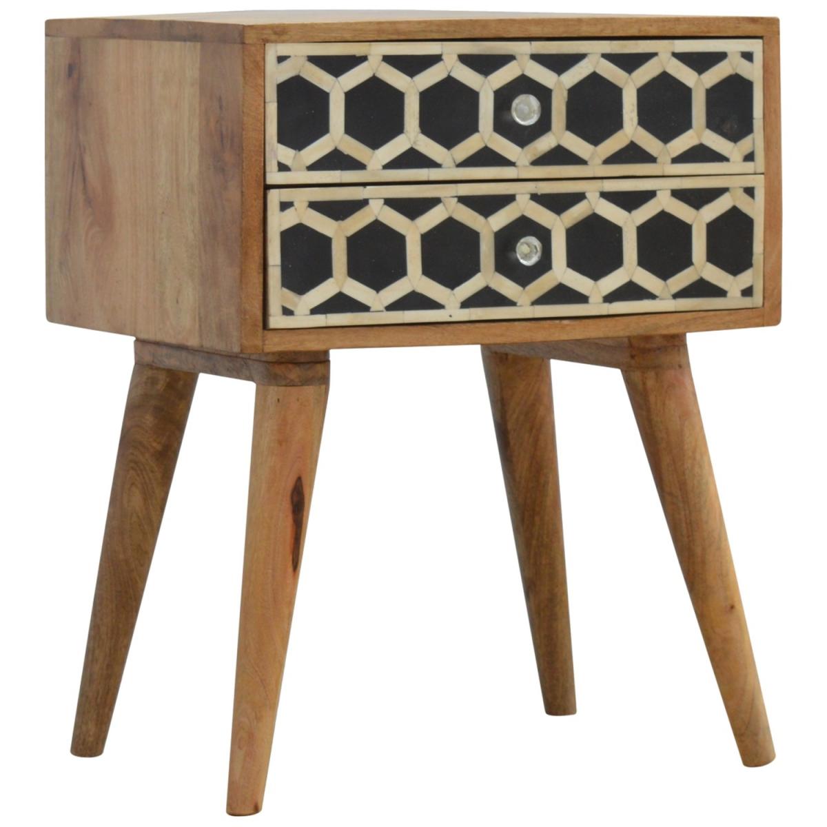 Bone Inlay Wood  Bedside Table with 2 Drawers - Black – image 2