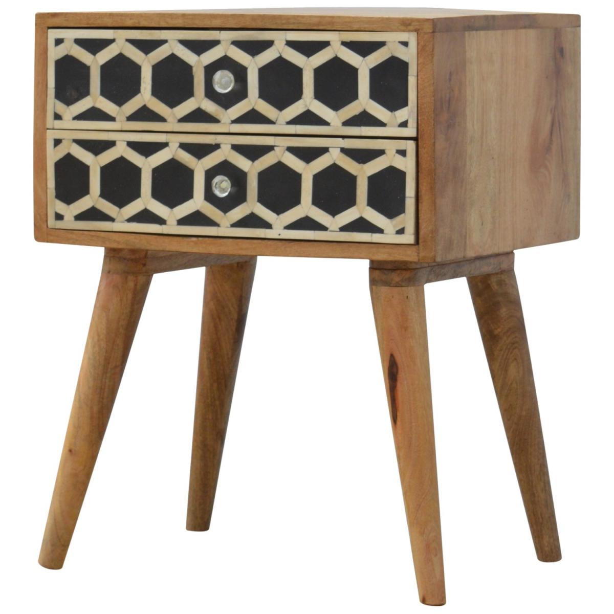 Bone Inlay Wood  Bedside Table with 2 Drawers - Black – image 3