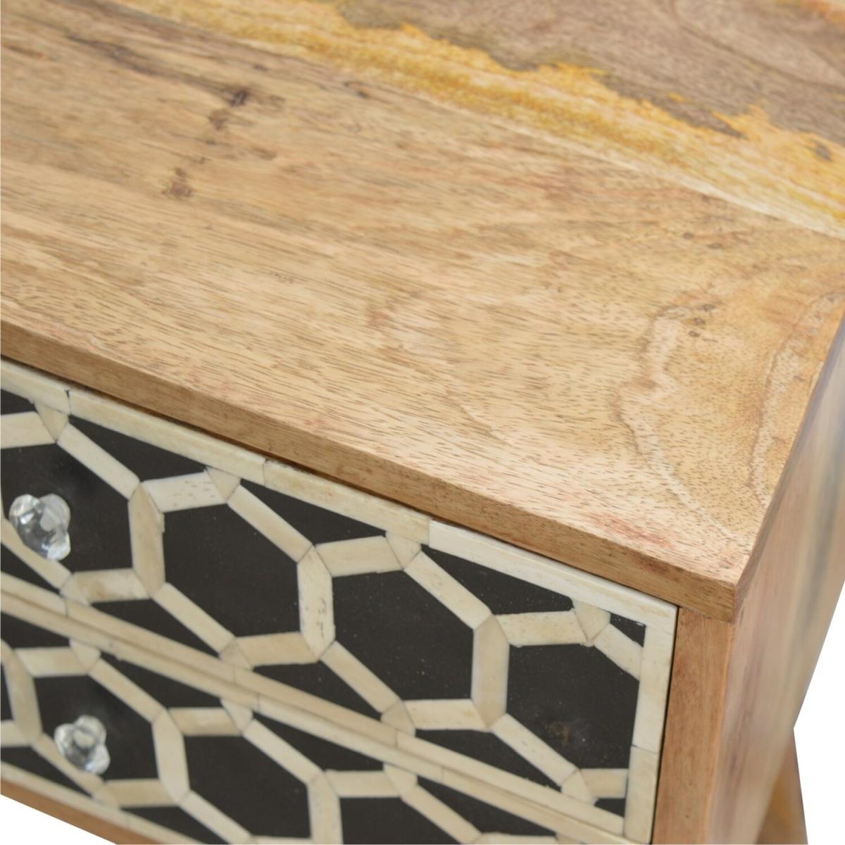 Bone Inlay Wood  Bedside Table with 2 Drawers - Black – image 4