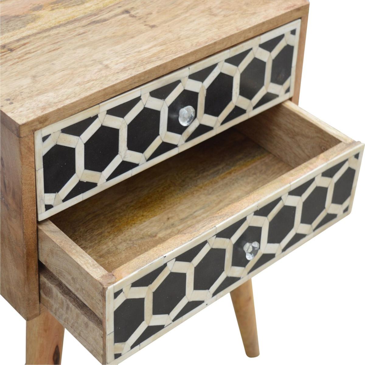 Bone Inlay Wood  Bedside Table with 2 Drawers - Black – image 5