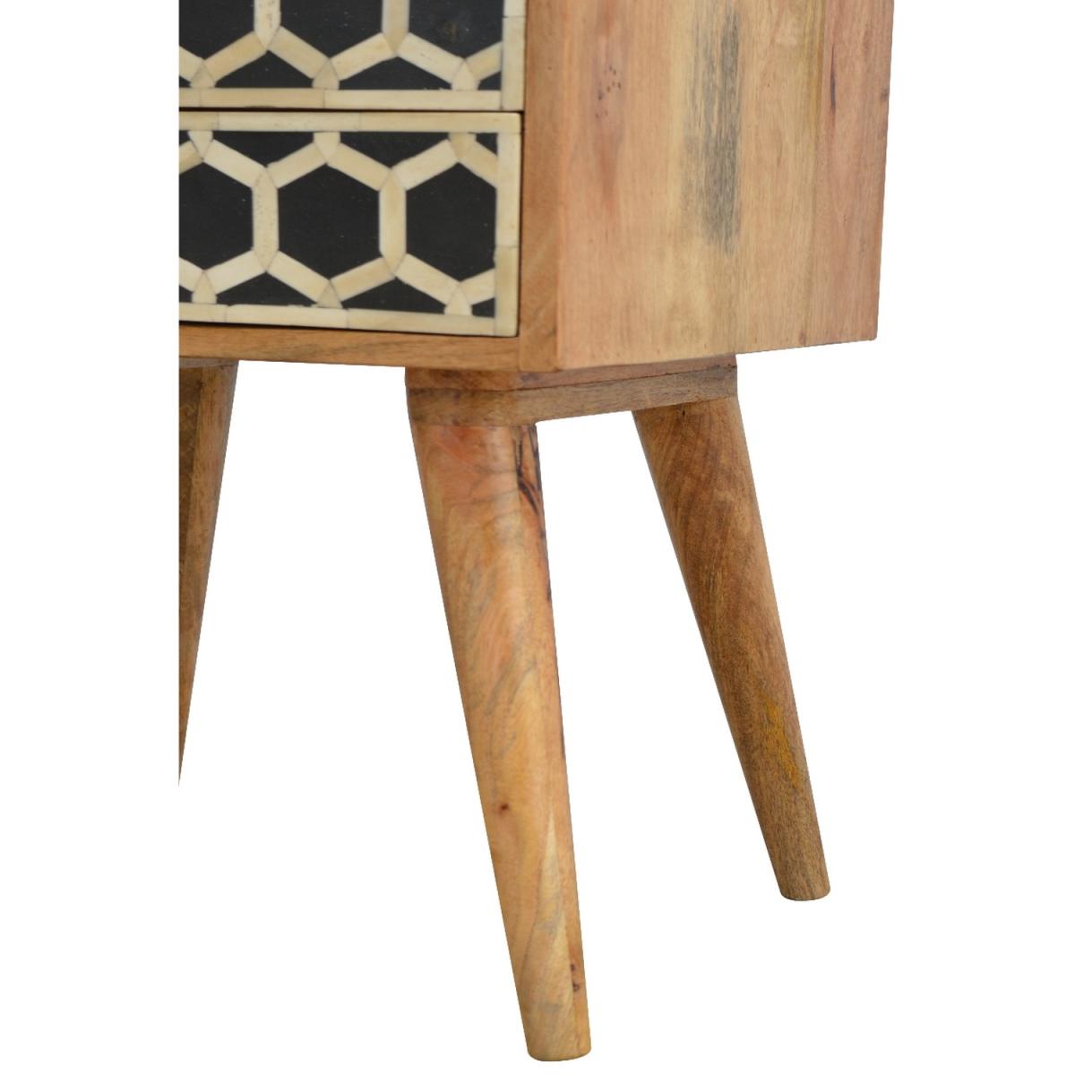 Bone Inlay Wood  Bedside Table with 2 Drawers - Black – image 9