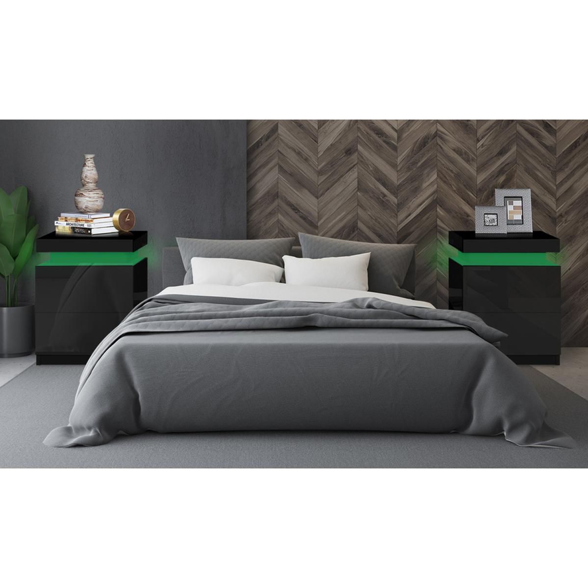 RGB LED High Gloss 2 Drawer Bedside Table - Black – image 2