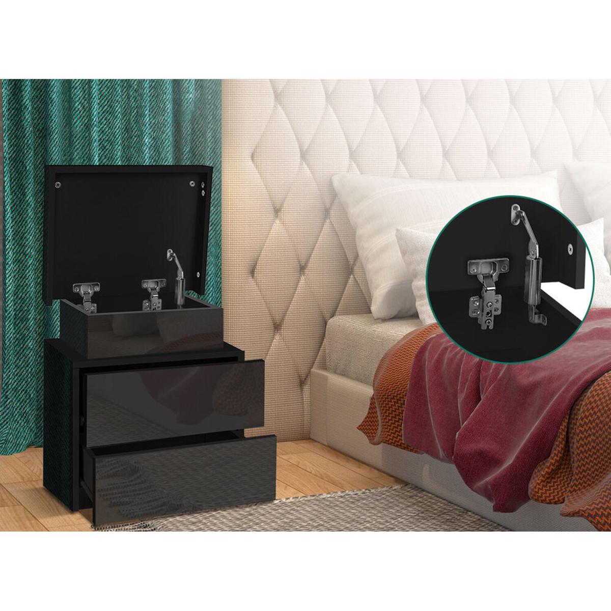 RGB LED High Gloss 2 Drawer Bedside Table - Black – image 3