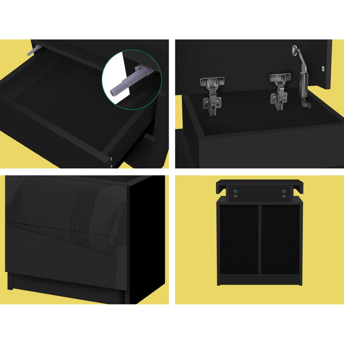 RGB LED High Gloss 2 Drawer Bedside Table - Black – image 4