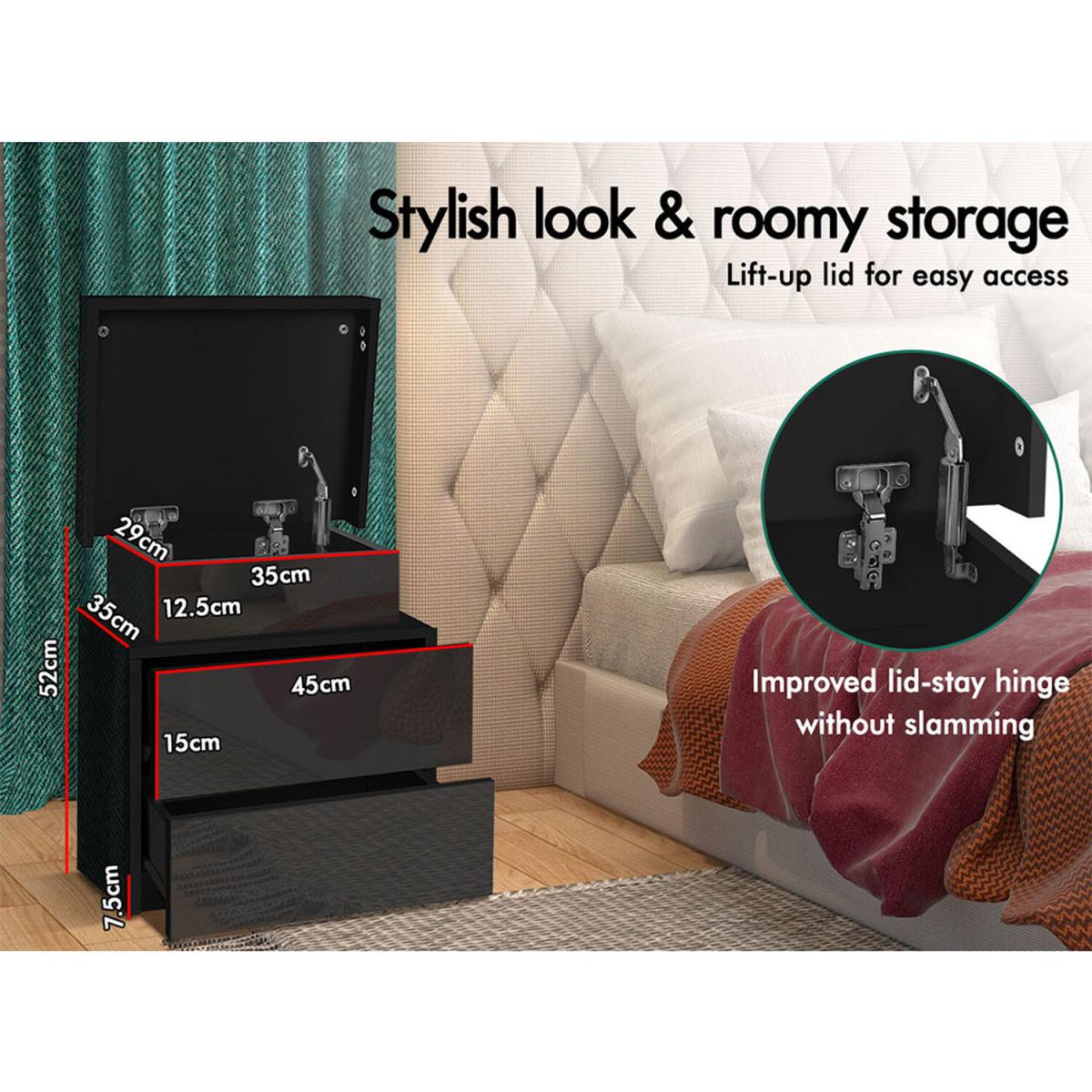 RGB LED High Gloss 2 Drawer Bedside Table - Black – image 7