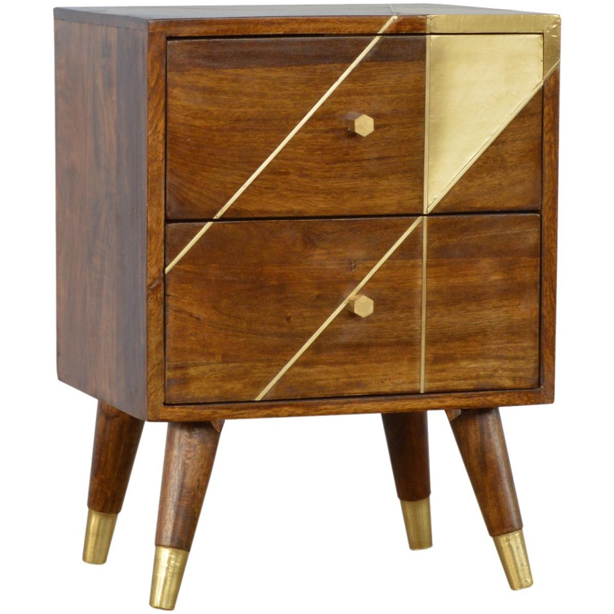 Gold Geometric Chestnut Mango Wood Bedside Table - Brown – image 2