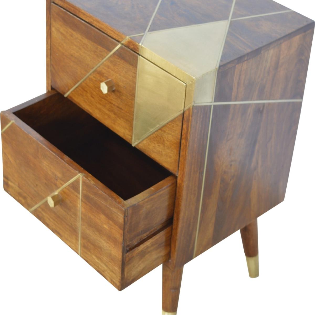 Gold Geometric Chestnut Mango Wood Bedside Table - Brown – image 3