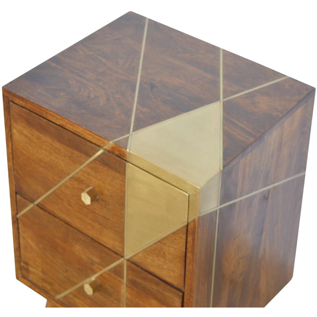 Gold Geometric Chestnut Mango Wood Bedside Table - Brown – image 4