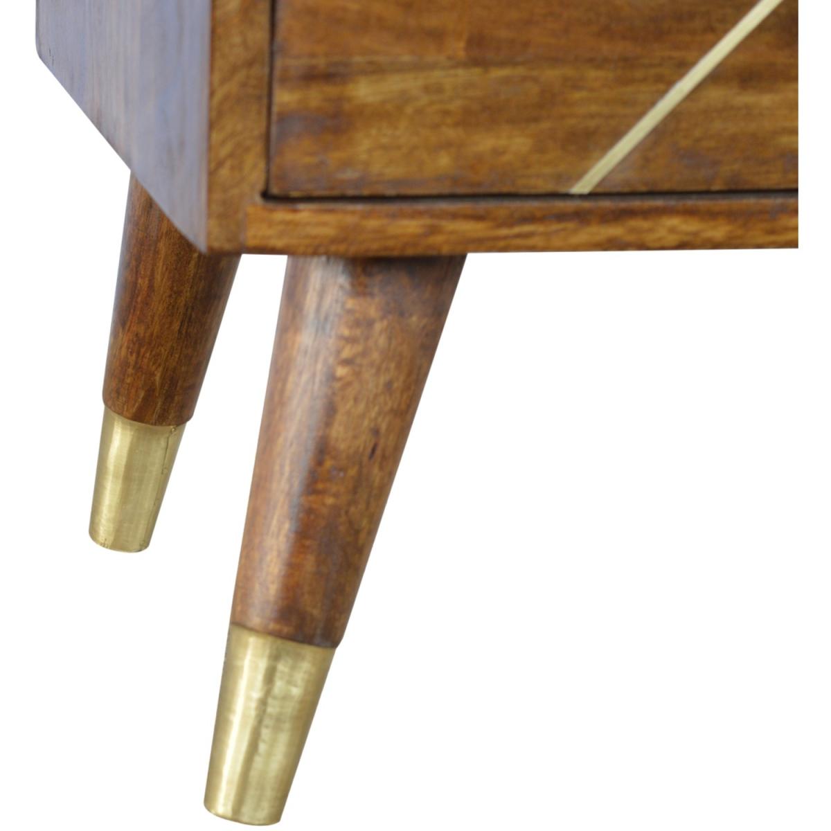 Gold Geometric Chestnut Mango Wood Bedside Table - Brown – image 5