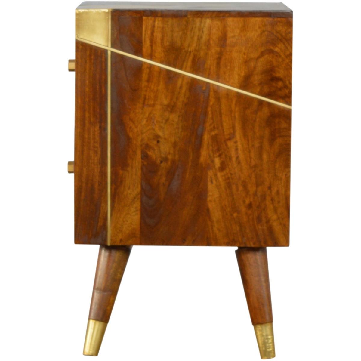 Gold Geometric Chestnut Mango Wood Bedside Table - Brown – image 6
