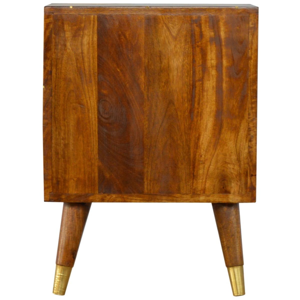 Gold Geometric Chestnut Mango Wood Bedside Table - Brown – image 7