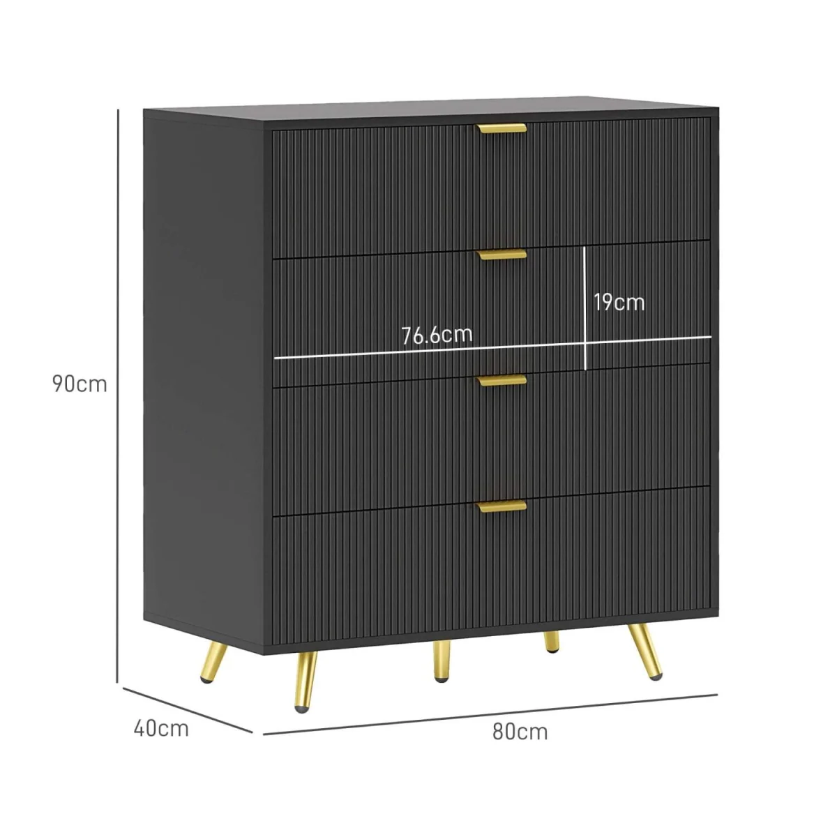 Disu Wooden Black 4-Drawer Bedside Storage Table – image 5