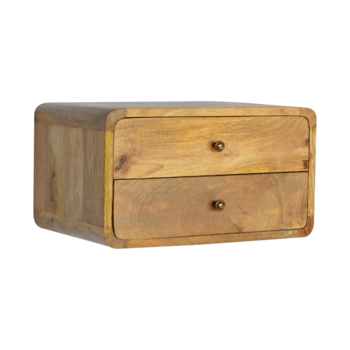 Gradara Floating Bedside Table 2 Drawers Solid Mango Wood Natural Finish - Brown – image 2