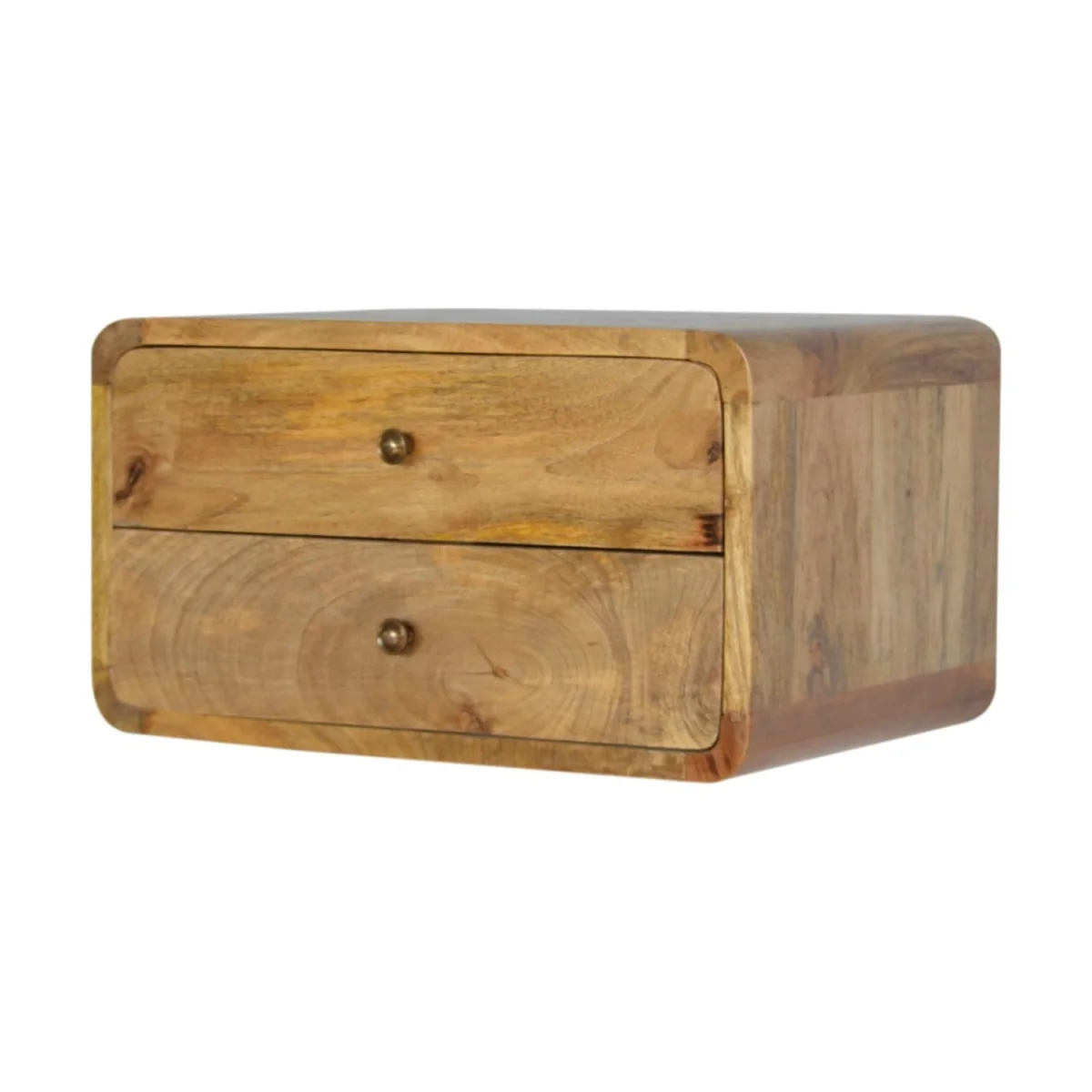 Gradara Floating Bedside Table 2 Drawers Solid Mango Wood Natural Finish - Brown – image 3