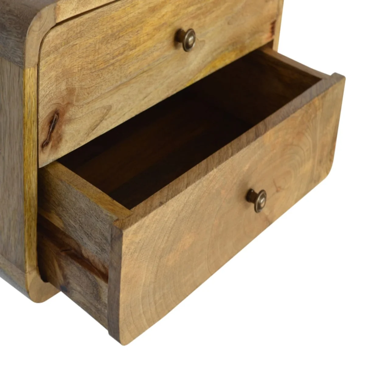Gradara Floating Bedside Table 2 Drawers Solid Mango Wood Natural Finish - Brown – image 5