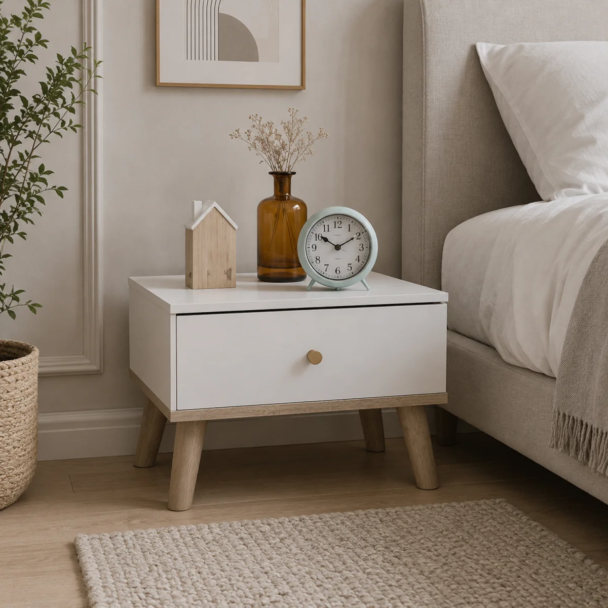 Bergen Bedside Table Nightstand with 1 Drawer - White – image 2